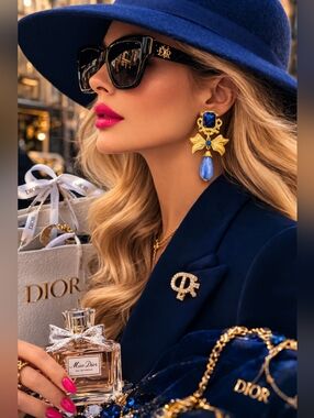 Gold and Blue Statement Earrings